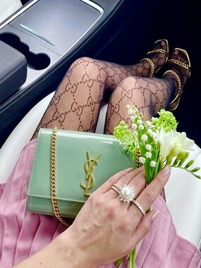 RARE COLOR💎Saint Laurent Kate Patent Leather Crossbody Bag Vintage Sage YSL Kate